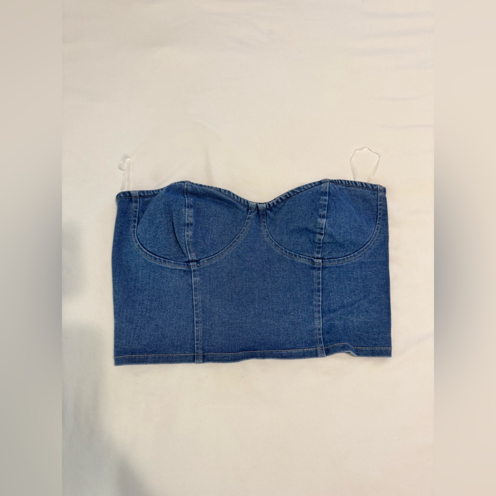 Denim strapless crop top